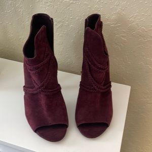 Wine color velvet 5”heel open toe boots/shoes